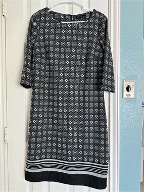 Cortigiani Elbow Sleeve Stretch Sheath Dress black and white geometric size L